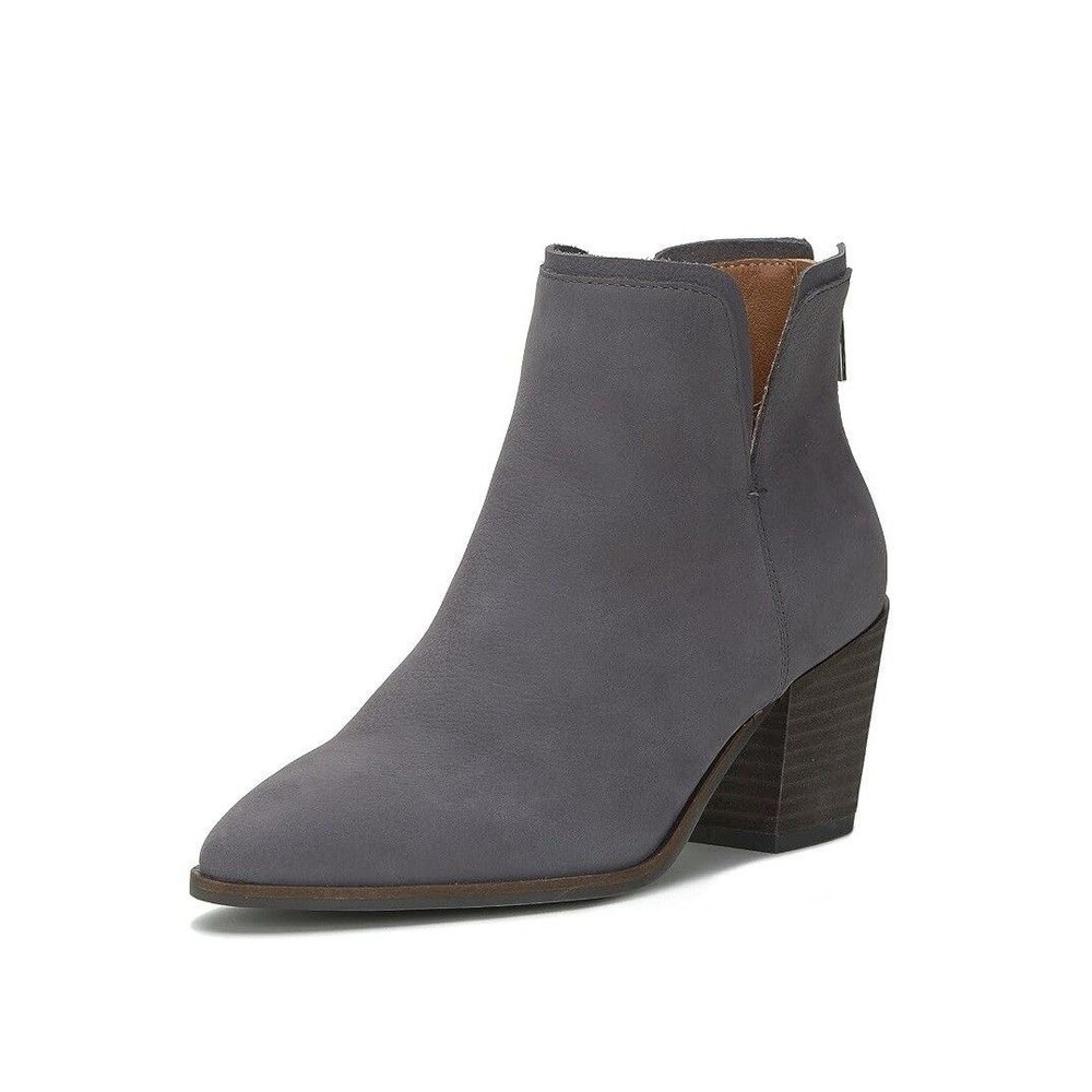 Lucky Brand Womens 7.5 M Grey Leather Beylon Block Heel Booties DISPLAY OV3